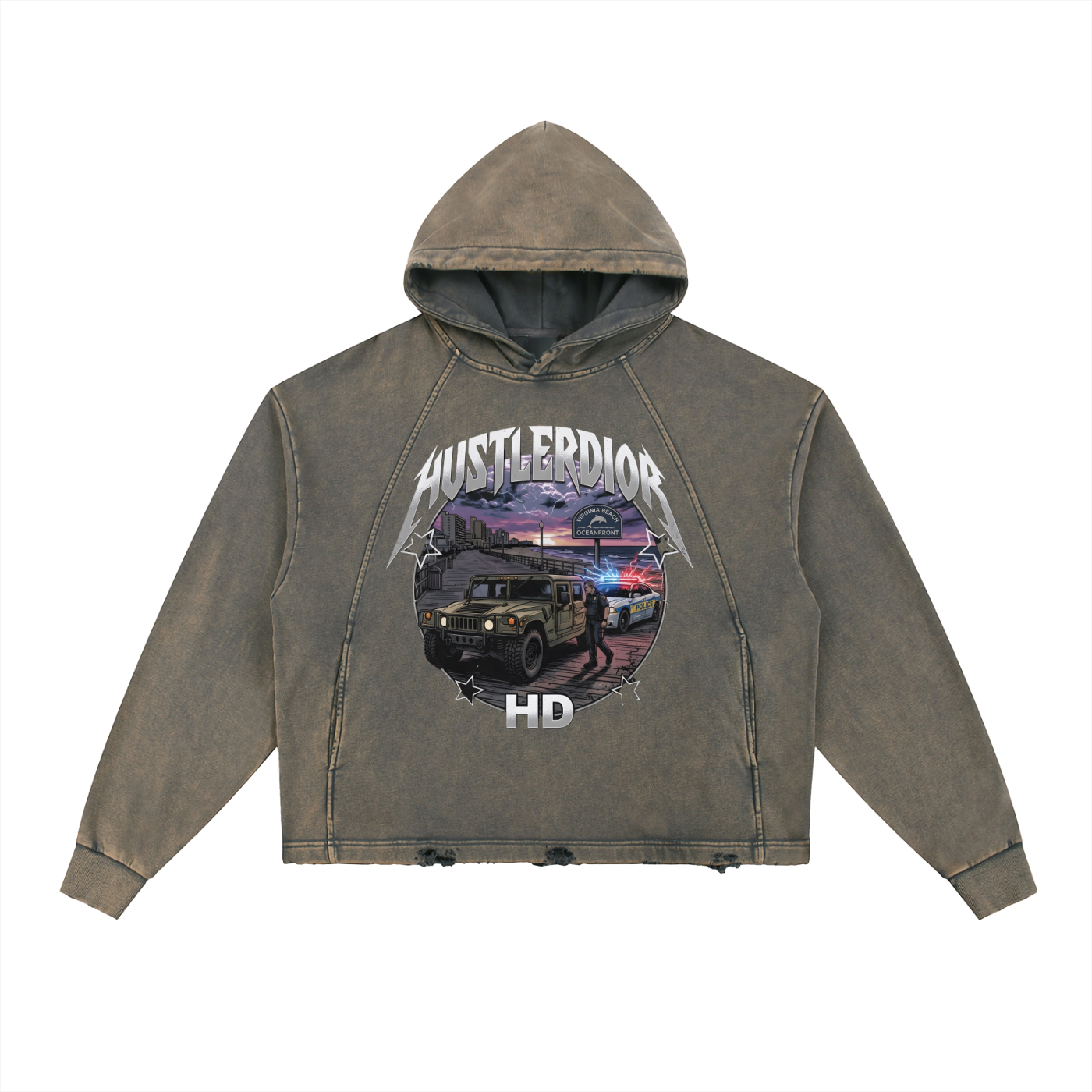 Vintage Washed Frayed-Hem Hoodie