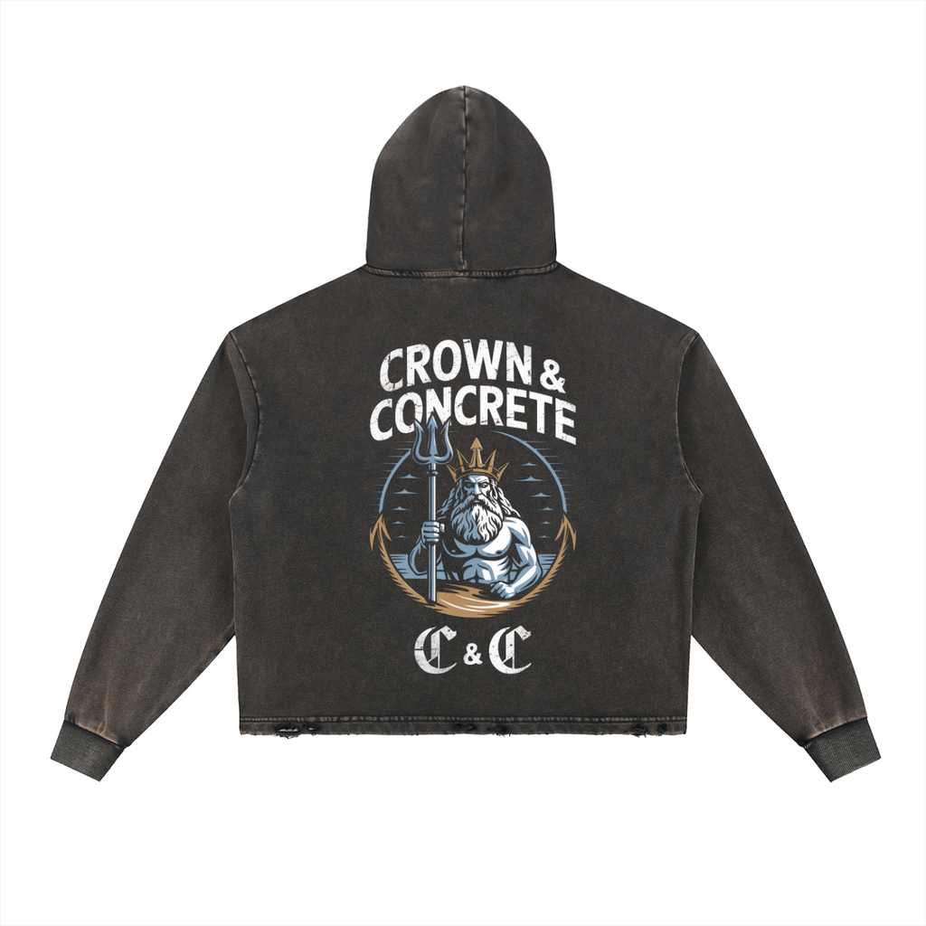Vintage Washed Frayed-Hem Hoodie