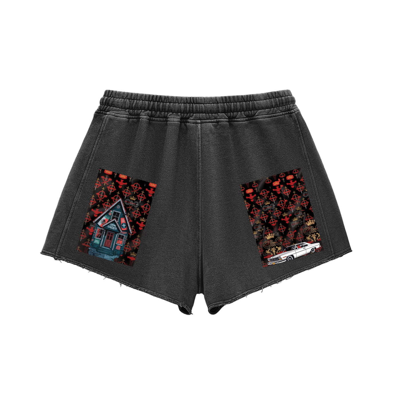 Snow Washed Raw Edge Drawstring Shorts