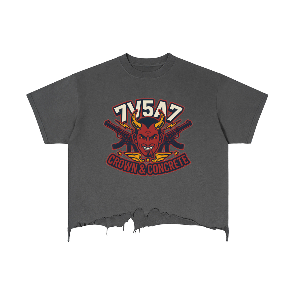 Vintage Wash BUFU Boxy Distressed Hem T-Shirt