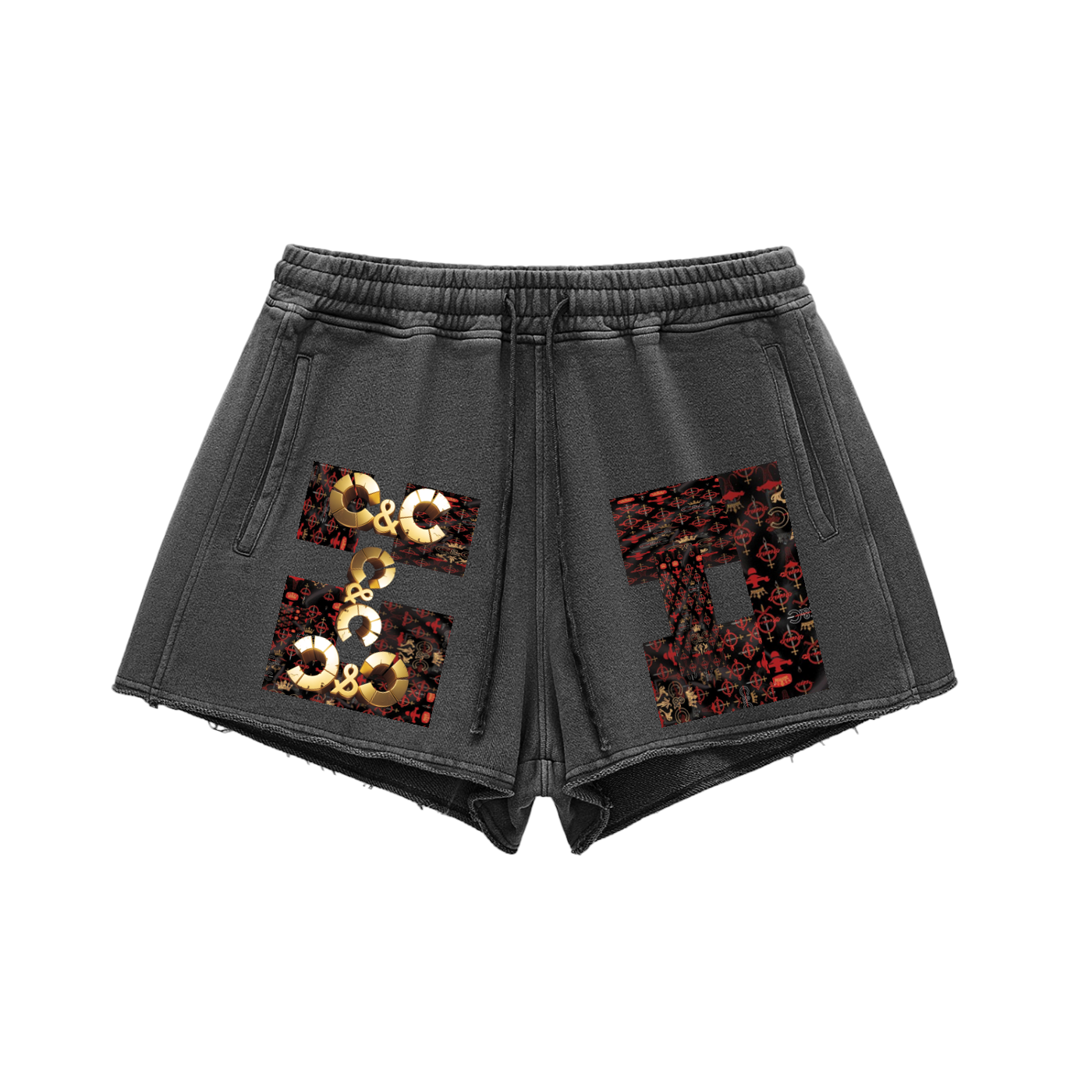 Snow Washed Raw Edge Drawstring Shorts