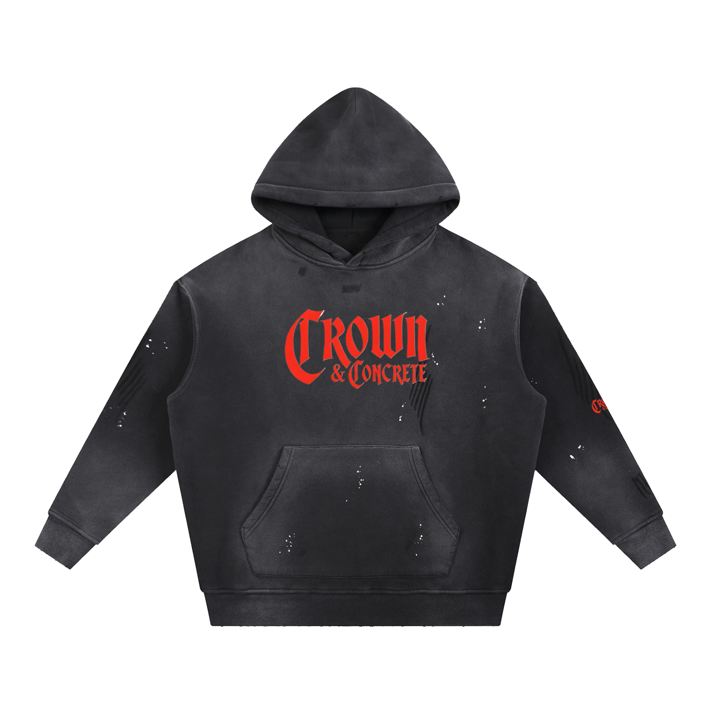 Vintage Washed Frayed Fleece Hoodie Crown and Concrete