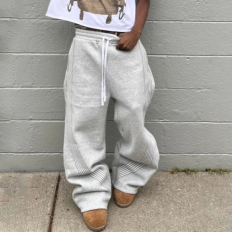 Hip-Hop Streetwear Pant Men Casual Striped Sweatpants Spring Autumn Couple Baggy Elastic Waist Jogging Trousers High Street Pant