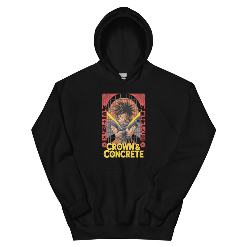 Crown & Concrete “Saiyan Surge” Neon-Pink Hoodie / Black / S