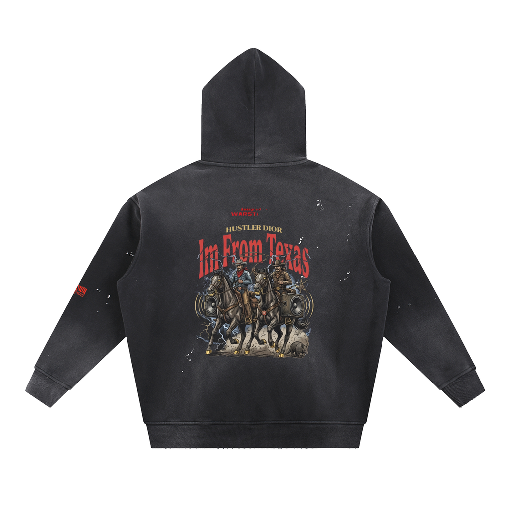 Vintage Washed Frayed Fleece Hoodie Crown and Concrete