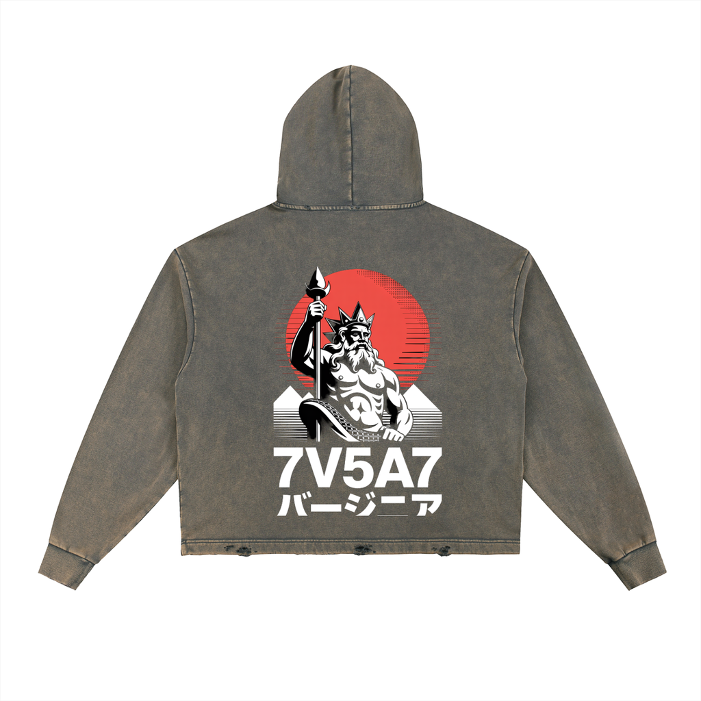 Vintage Washed Frayed-Hem Hoodie