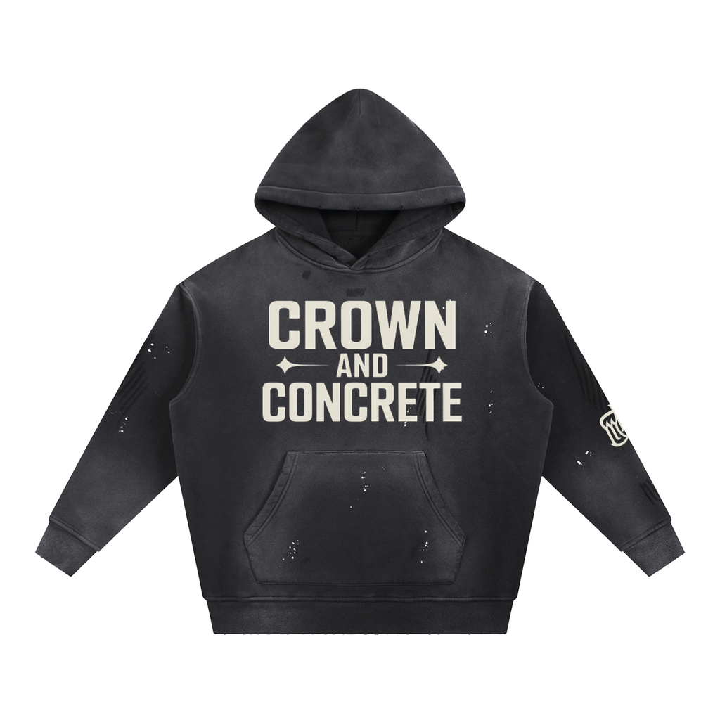 Vintage Washed Frayed Fleece Hoodie CROWN & CONCRETE