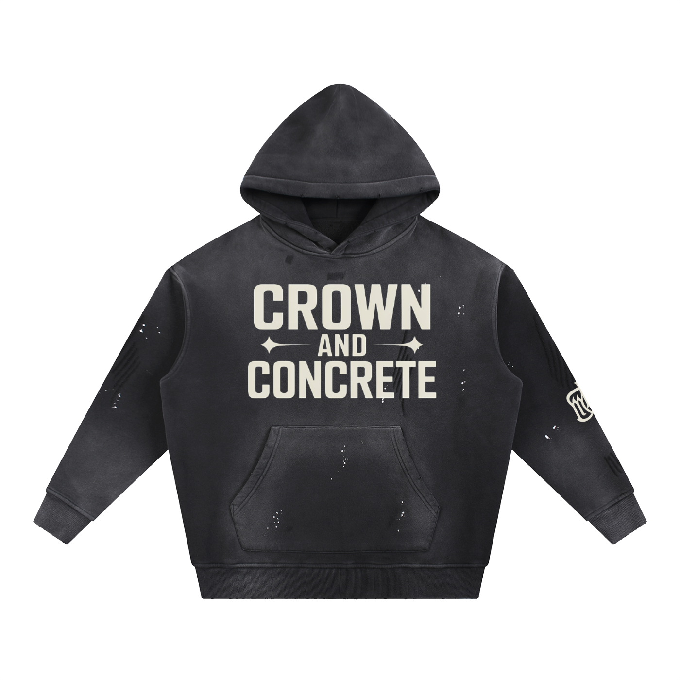 Vintage Washed Frayed Fleece Hoodie CROWN & CONCRETE