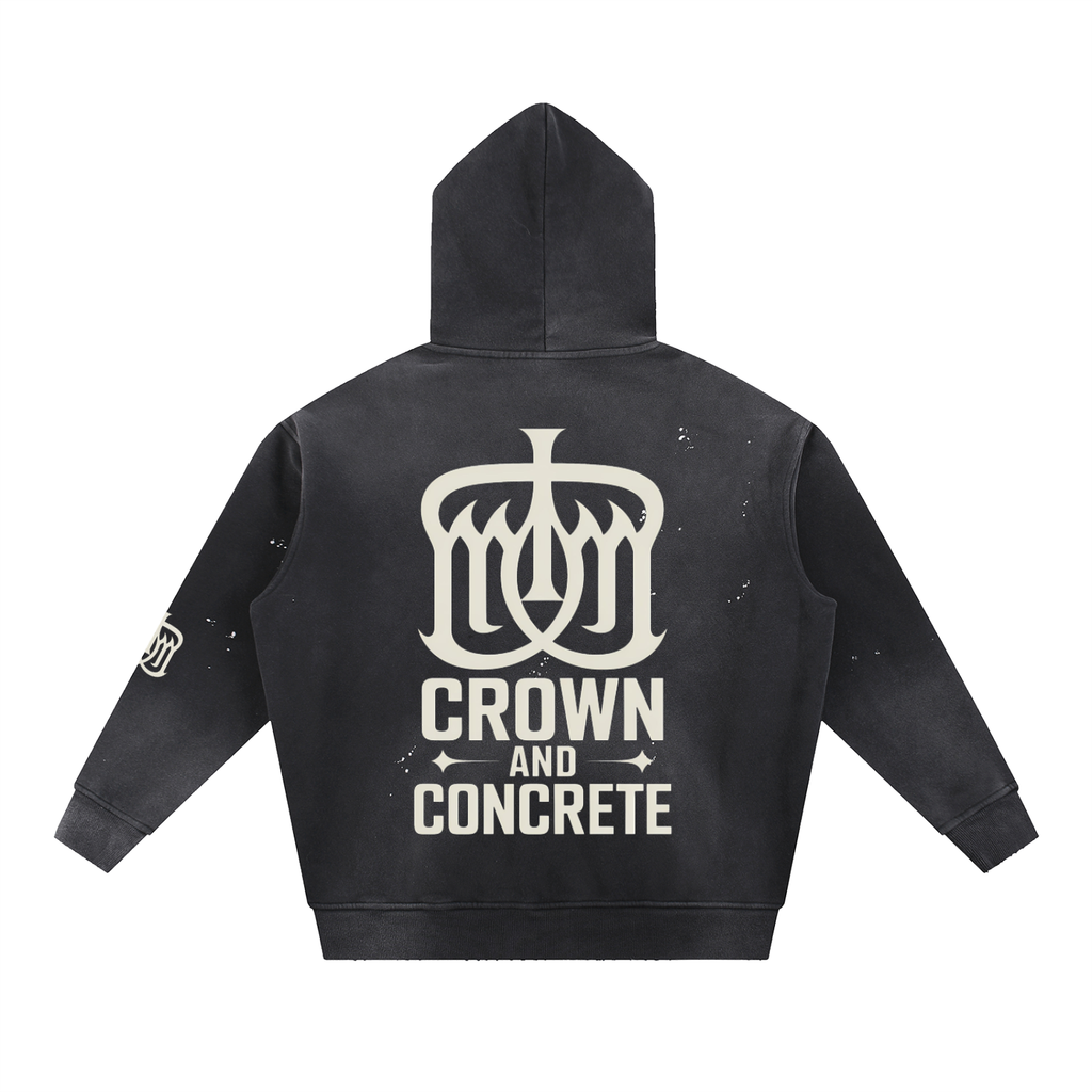Vintage Washed Frayed Fleece Hoodie CROWN & CONCRETE