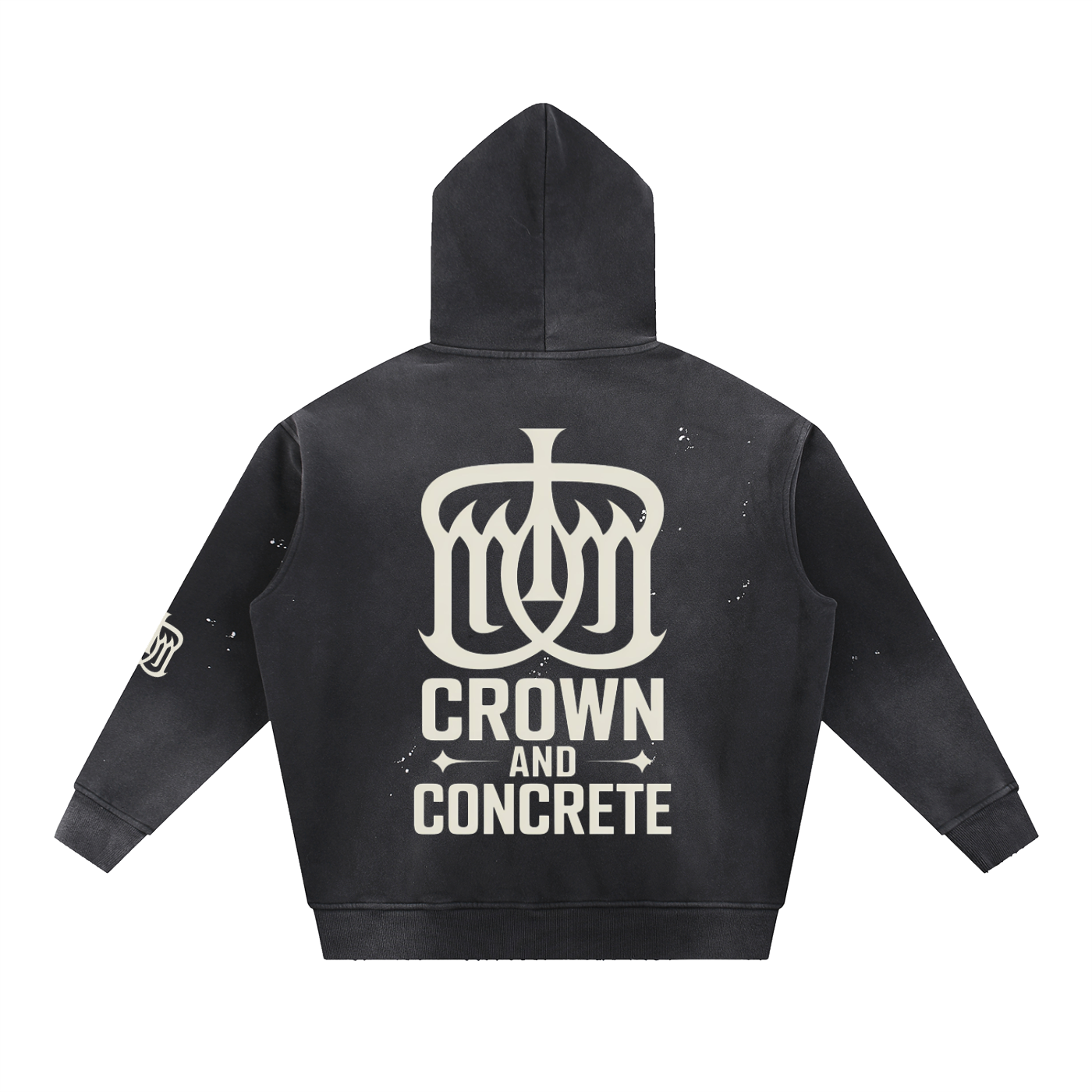 Vintage Washed Frayed Fleece Hoodie CROWN & CONCRETE