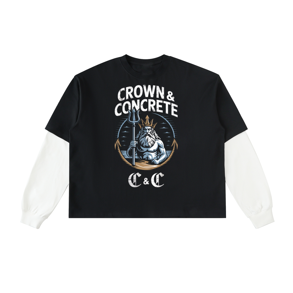 Layered Contrast Sleeve Cotton T-Shirt